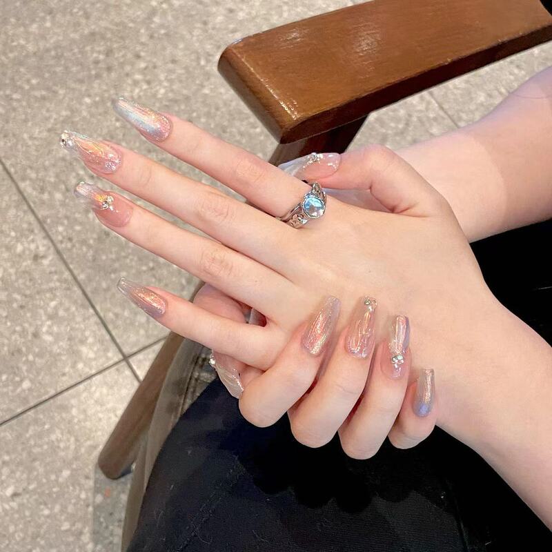 [Mermaid Micro Dream] Pure Hand-worn Armor High-end Phototherapy Nail Art Removable Fake Nail Paste for White Temperament