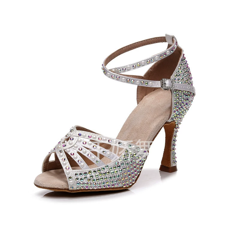 Черезграничные женские туфли хит-перфоратор латинские танцевальные туфли на высоком каблуке, танцевальные туфли с rhinestone, прямые продажи производителя, оптом