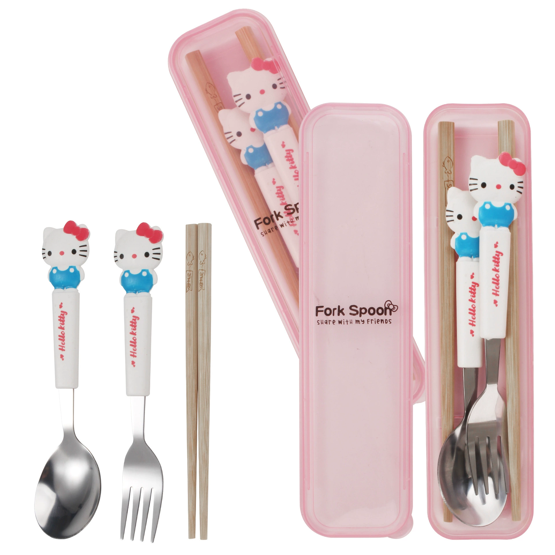 Детская столовая посуда из нержавеющей стали от Sanrio в виде мультфильма, палочки для еды, ложка, набор
