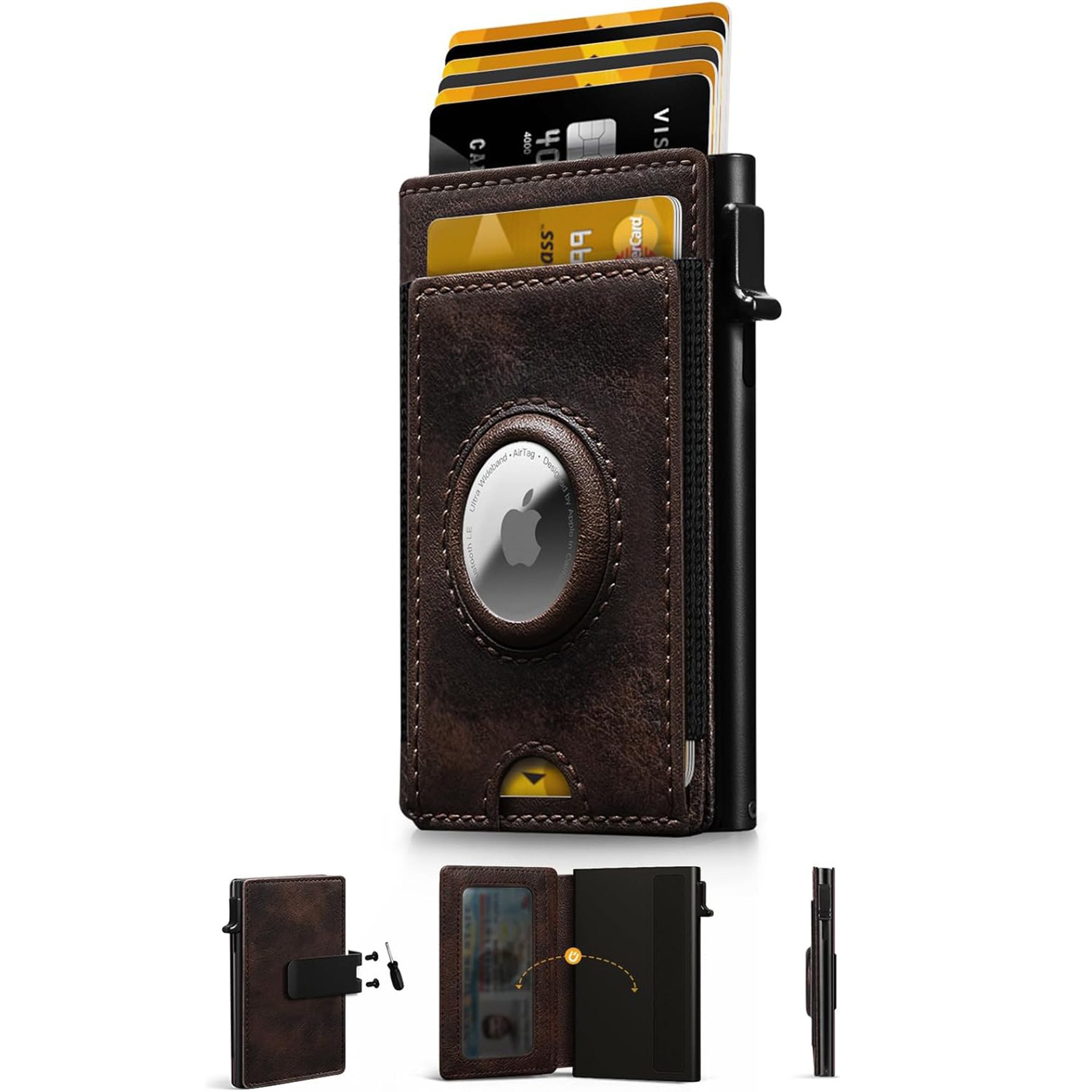 Amazon multi tarjeta AirTag cartera flip cartera de gran capacidad RFID cepillo antirrobo doble cartera de hombre