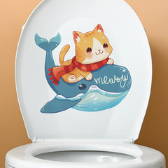 外貿卡通貓咪鯨魚兒童臥室馬桶貼家居裝飾牆貼貼紙自粘批發跨境