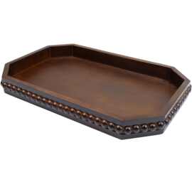 木质胡桃色串珠托盘零食熟食薯条托盘水果甜品点心上菜盘托盘