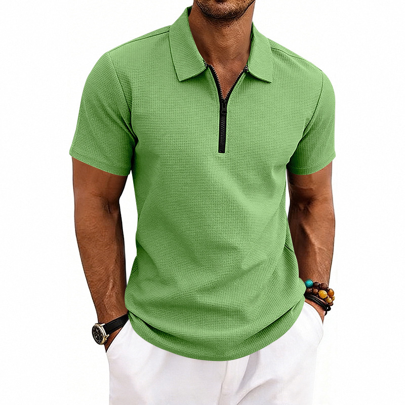 Herren Polohemd Waffelstrick Kurzarm Freizeit Sommer Shirt_voghion.com