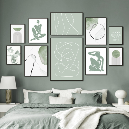 Modern small fresh simple abstract lines characters plants leaves bedroom decoration canvas painting core hanging painting frameless