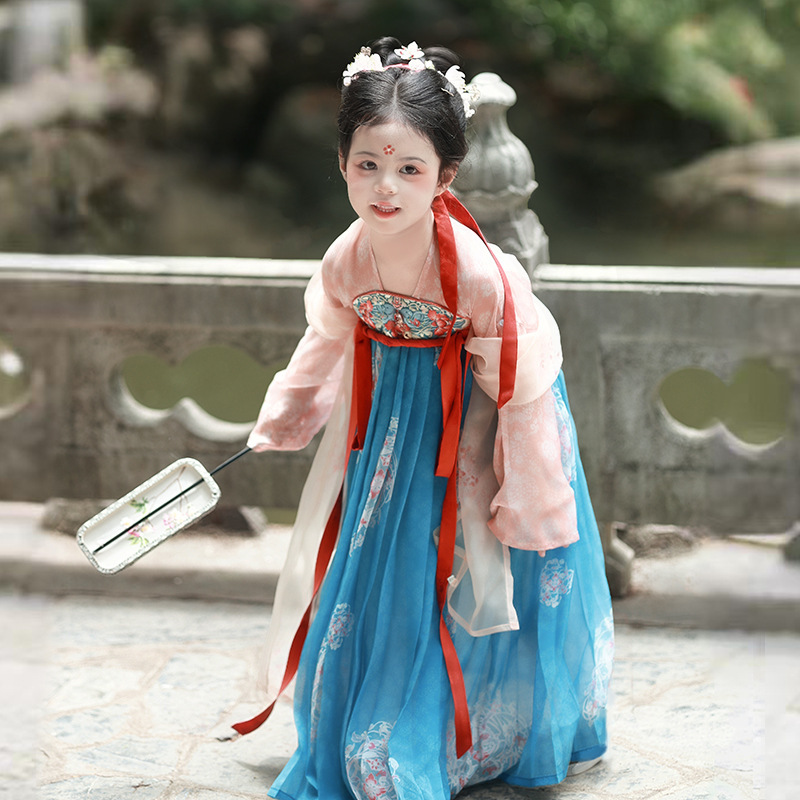 Girl's Tang-Style Parrot Grape Pattern Chest-Length Hanfu Dress, Improved Fairy-Like Chinese Style Ancient Style 2025 New Model