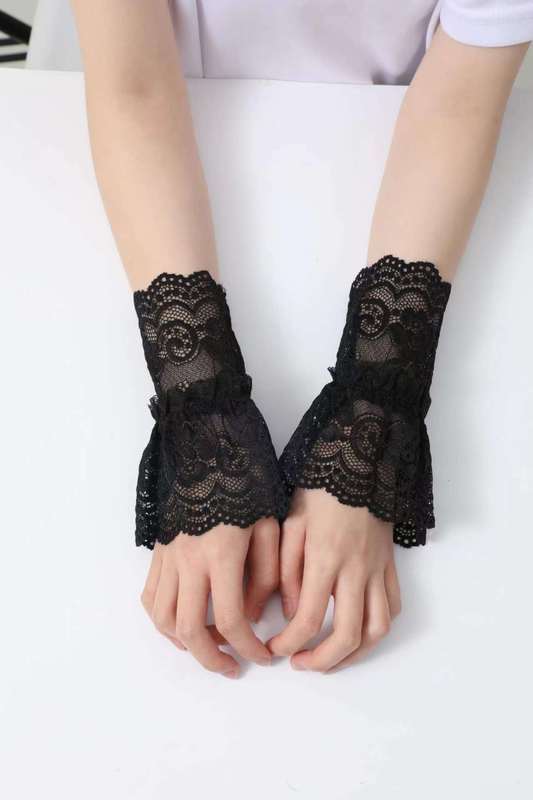 レースの偽の袖の女性の百合の甘いレースの長い袖の春夏の装飾の腕のカバーのトランペットの袖の黒い白い色|undefined