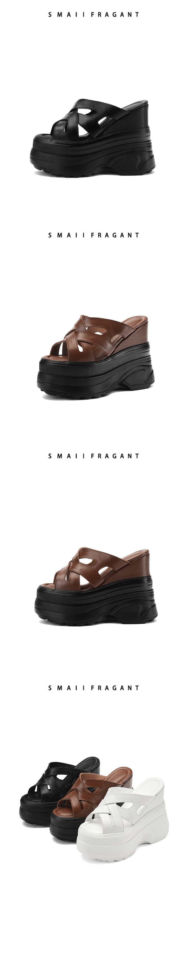 Sandal đế xuồng cao gót 14 cm quai chéo hở mũi mùa hè — Màu nâu, Màu đen, Màu trắng chi tiết 15