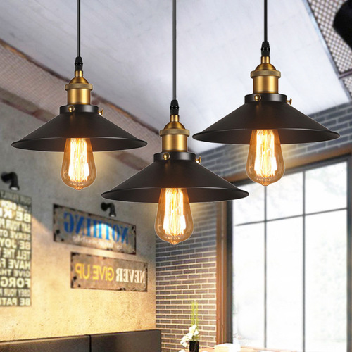 美式吊灯家用铁艺黑色餐厅吧台创意复古单头灯具服装店个性工程灯