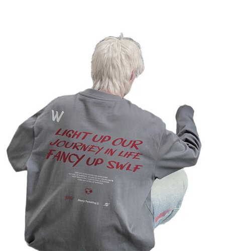 2025 American Street Long-Sleeve T-Shirt for Men - Spring and Autumn Season Trend Brand Loose Heavyweight Unisex Large Size Base Shirt Top