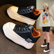 SJN7719-3厚底高帮小白鞋女士2024秋季新款系带显瘦内增高休闲鞋