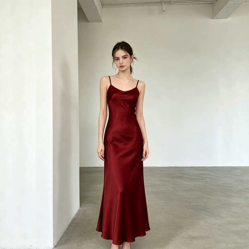 High-end imported acetate dress with 45-degree bias cut, premium silky satin slip dress, slim fit and comfortable long dress