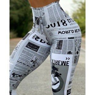 European and American Fashion News Time Digital Printing High Waist Stretch Yoga Pants Running Pants Leggings Slim Jqp665