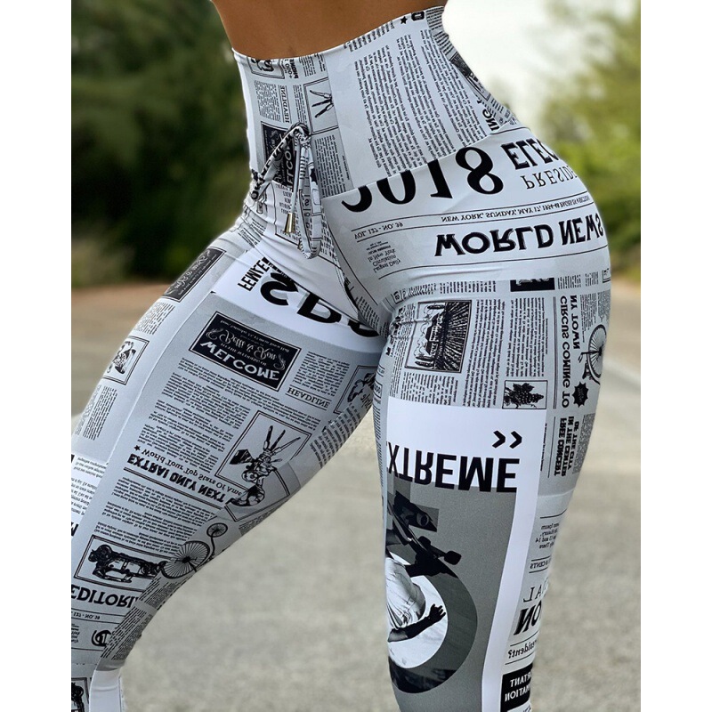 European and American Fashion News Time Digital Printing High Waist Stretch Yoga Pants Running Pants Leggings Slim Jqp665