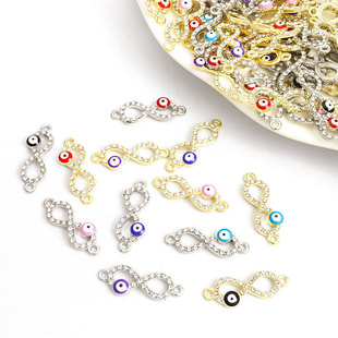 Cross-border New Product Diamond-encrusted Devil's Eye Double Pendant Dripping Oil Alloy 8-character Accessories DIY Bracelet Necklace Jewelry Batch