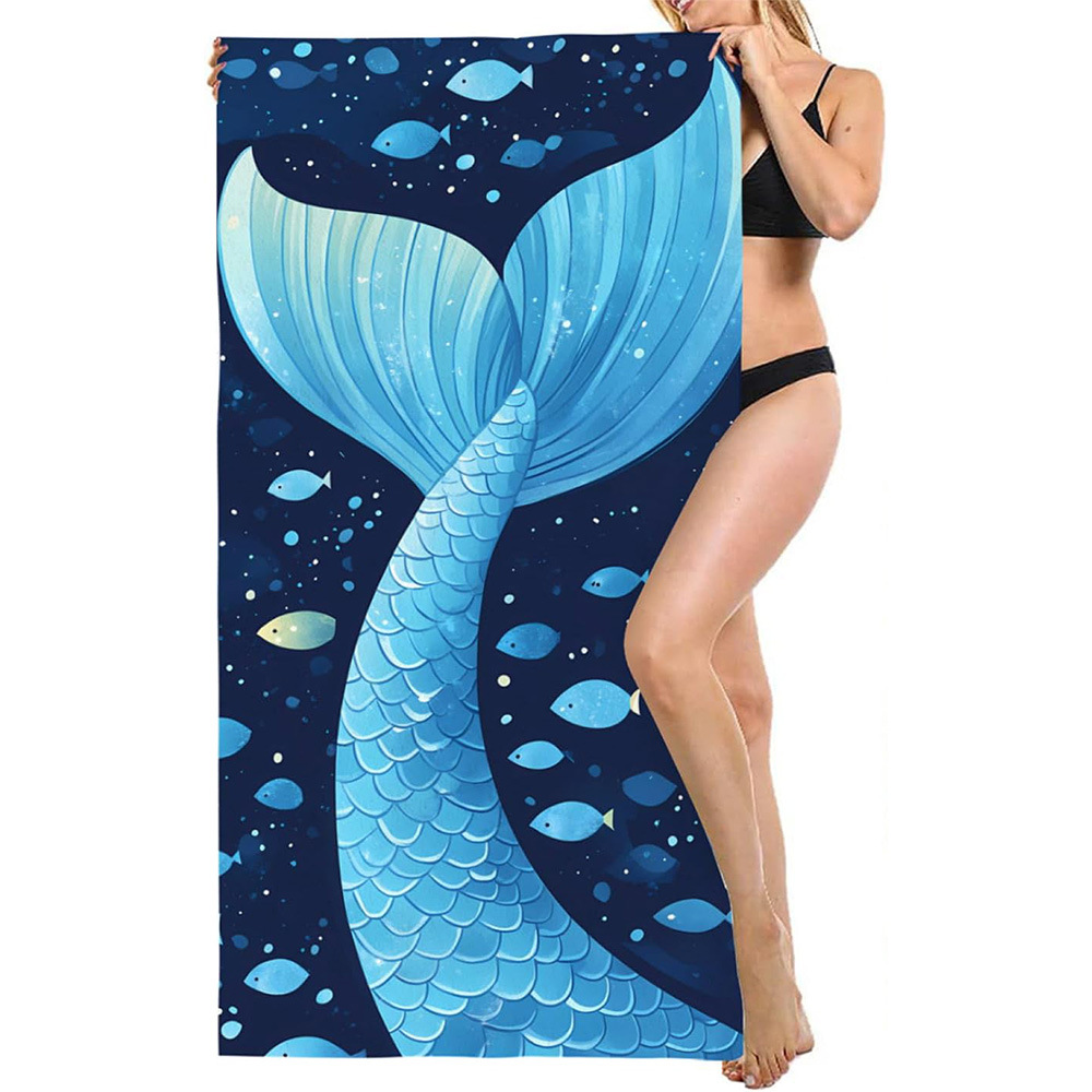Impresión transfronteriza toallas de playa comercio exterior JIT toallas de microfibra tela toallas de baño de flamenco cola de pescado