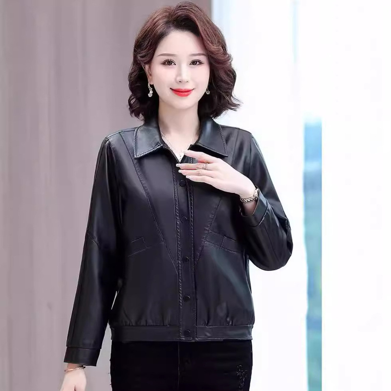 2025 New Short Leather Jacket Women's Jacket Fashionable Simple Spring & Fall Thin Loose Slim Motorcycle Imitation Leather Jacket