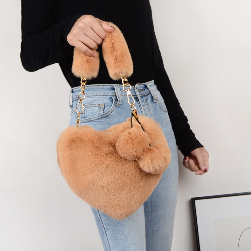 Women's Bags online celebrity fashion plush love heart bag female handbag crossbody shoulder autumn and winter plush peach heart bag_voghion.com
