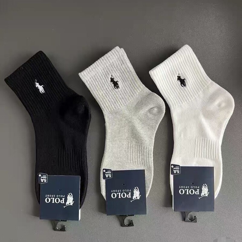 Foreign Trade Men's Embroidered Polo Ralph Lauren Pony Black and White Classic Sports White Black Gray Cross-Border Socks