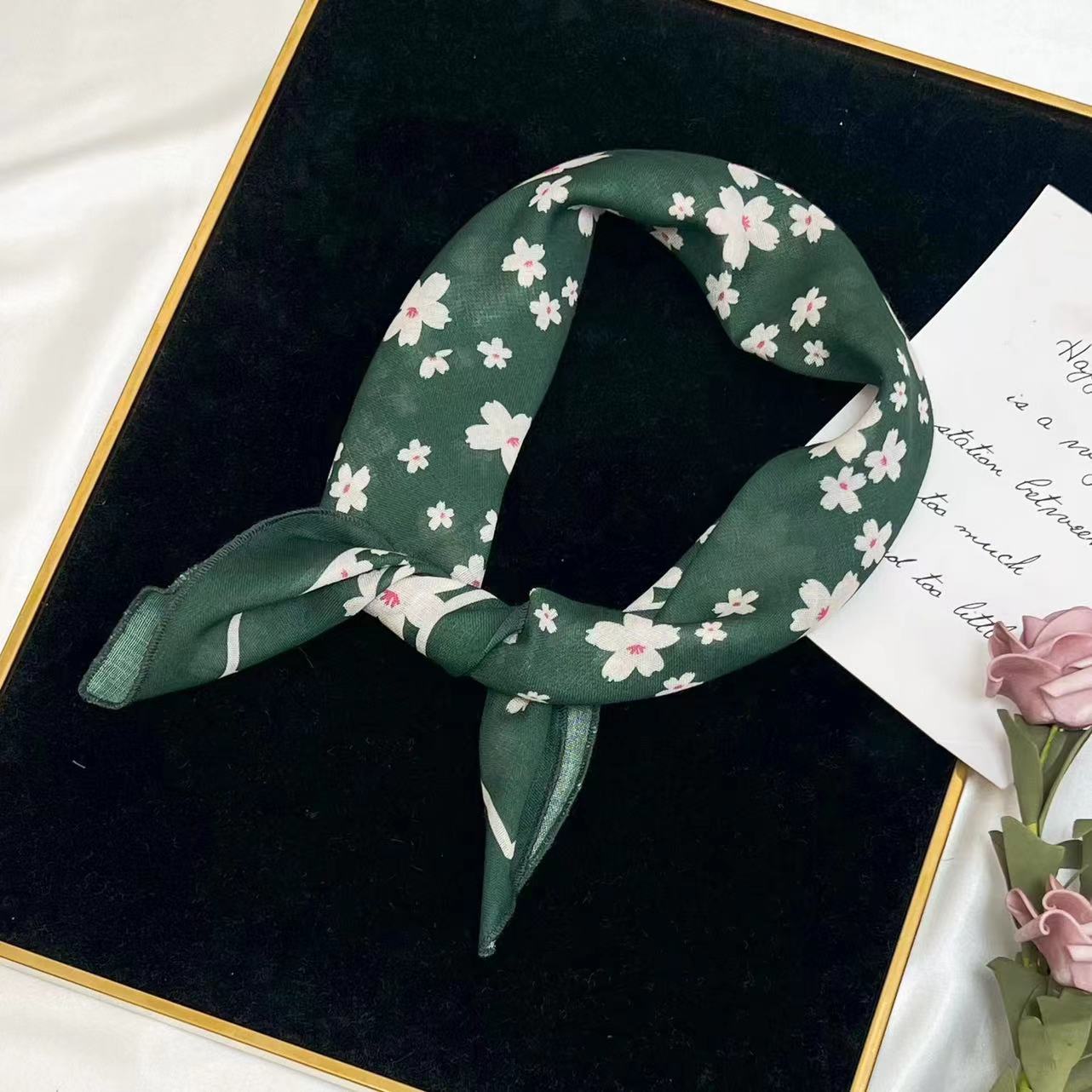 60g Weight Kerchief Classification Daily Occasion cotton and linen Material Flower Pattern Summer Season Women's Gender IG Style Style Women's IG Style Flower Cotton And Linen Kerchief 83