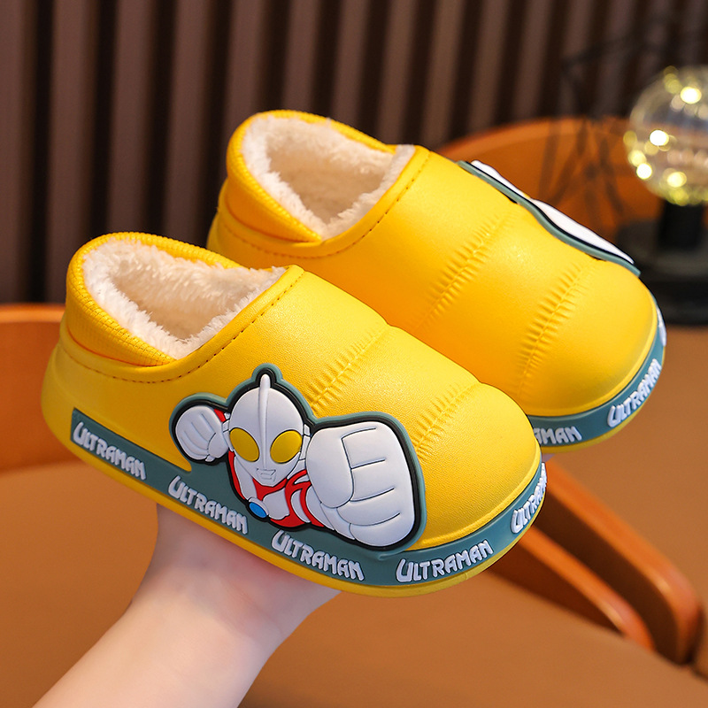 Ultraman invierno Zapatillas de algodón para niños y niñas antideslizante impermeable bolsa de terciopelo cálido talón Zapatillas de algodón para niños