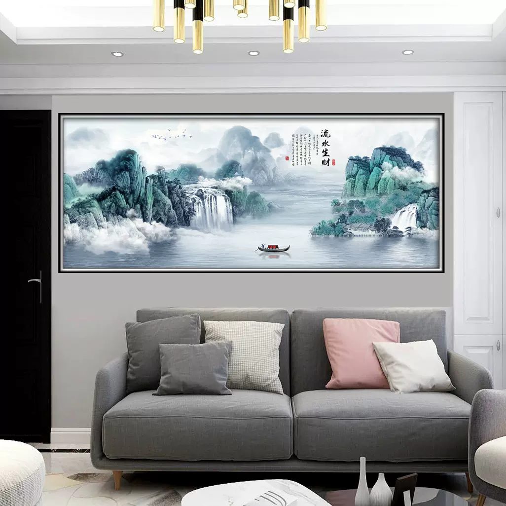 流水生财2000片定 制拼图客厅山水国画世界名画背景墙装饰挂壁画