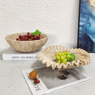 Scandinavian Modern Simple Accessible Luxury Travertine Flower Ware Fruit Plate Model Room Sales Office Decorations Living Room Dining Room Decorations