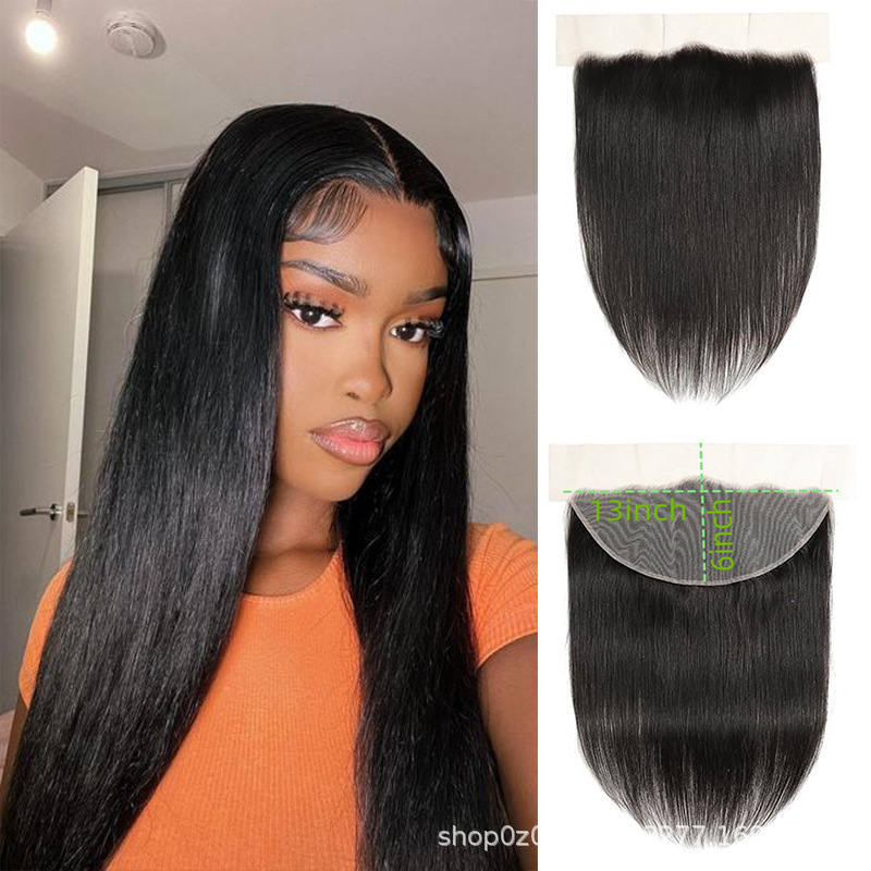 13X6 Human Hair Hair Block Front Lace Lace Frontal Closure Straight Hair Human Hair Cross-Border