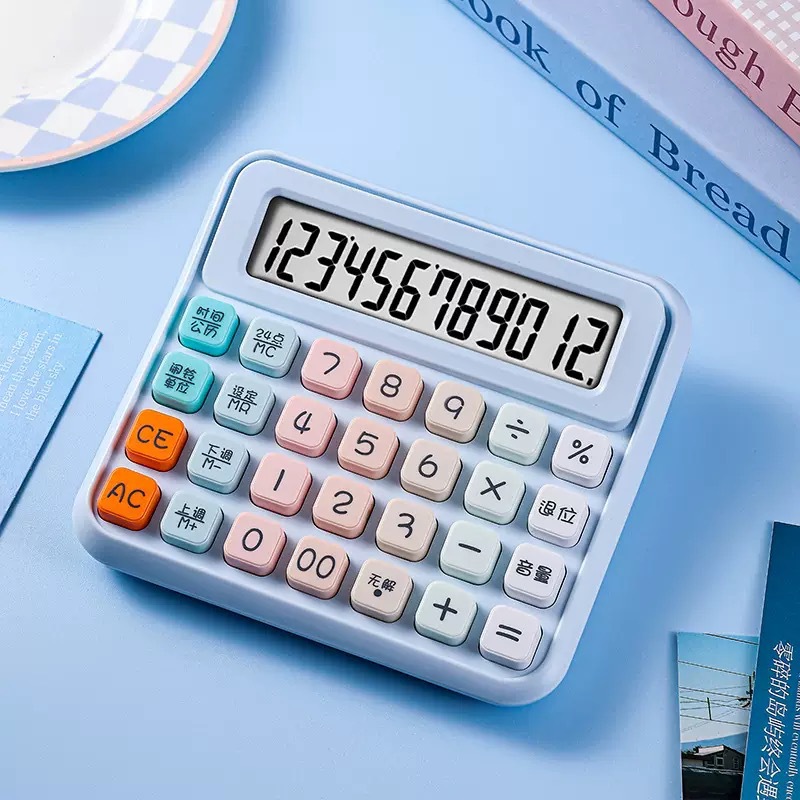 Calculadora de transmisión de voz en vivo de pantalla grande de macarón 12 bits de batería financiera contable especial para oficina