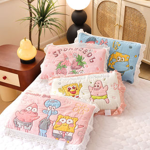 Spongebob Class a Kidsren's Pure Cotton Gauze Pillowcase High-End Cartoon Cute Soft Breathable Thickeneded Cotton Pillowcase