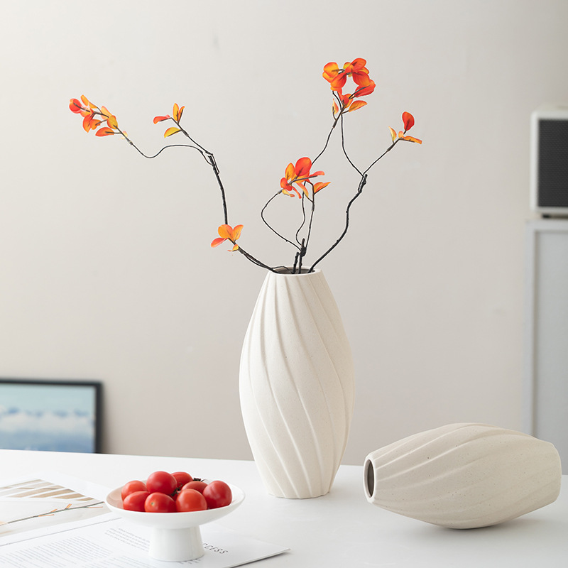 磨砂陶瓷花瓶罗马纹花插客厅家居现代干花插花器简约轻奢装饰摆件