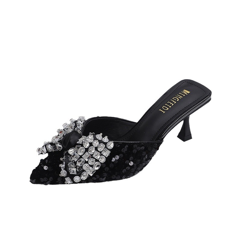 Arco de diamante con cabeza media zapatillas para mujeres 2026 nuevo estilo de verano con punta punta de talón alto temperamento zapatillas frías image 6