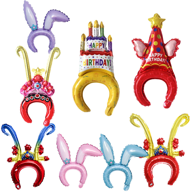 Cross-border hair tie balloons, headwear supplies, festival celebration, children's birthday atmosphere, aluminum foil balls, cartoon push-in balloons