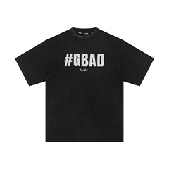 TEAM WANG 王嘉爾と同じスタイルの立体文字シリコンウォッシュ加工のダメージ加工ヘビーウェイト男女兼用夏ルーズ半袖