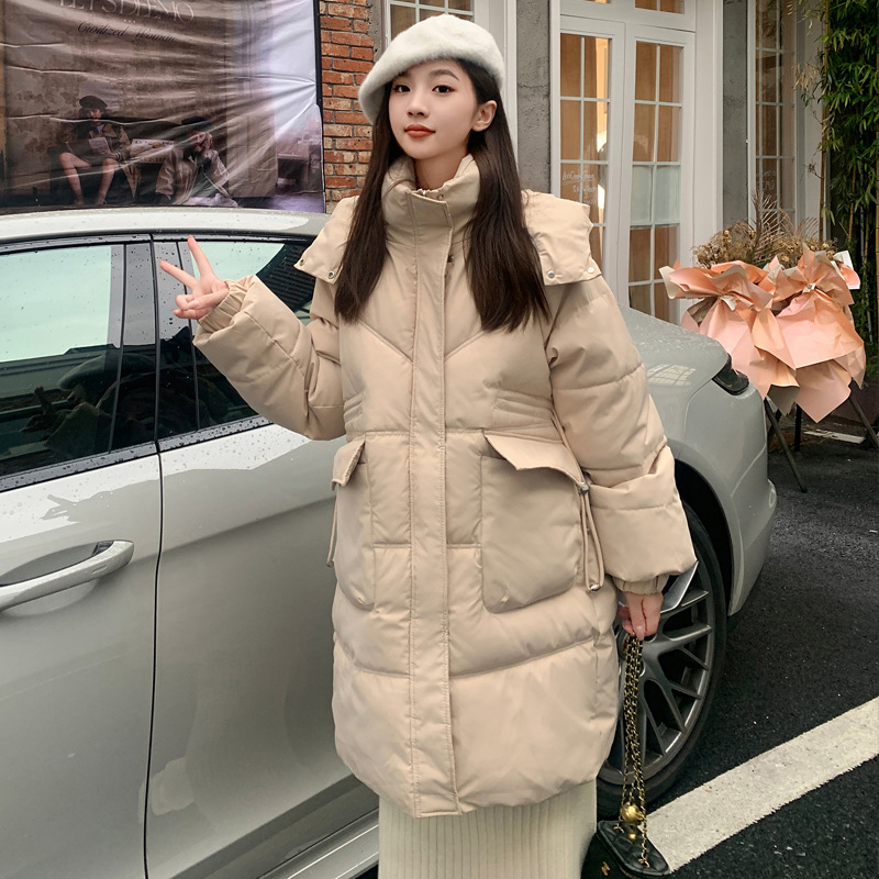 Coreana de estilo largo y medio de invierno de mujer 2023 nuevo suelto y grueso estudiantes con chaqueta negra encapuchada