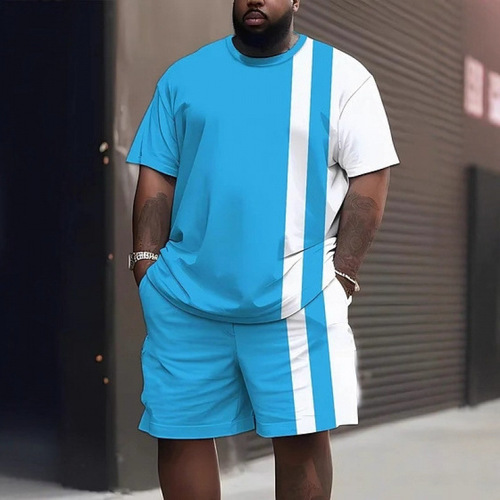 Fashionable New 3D Digital Printing Men's Short Sleeve T-shirt + Shorts Set with Fashionable Multi-color Prints