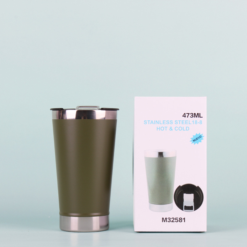 Taza de cerveza de acero inoxidable 304 de Brasil transfronterizo con abridor de botellas de doble capa Taza de coche Taza de helado de mantenimiento en frío de plástico en stock