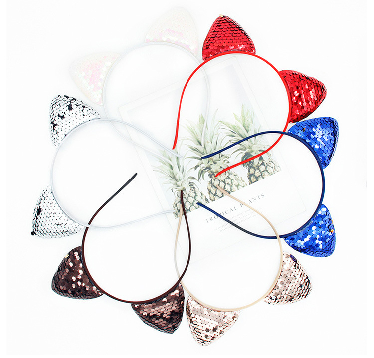 Cute Cat Ears Cloth Sequins Hair Band 1 Piece display picture 1