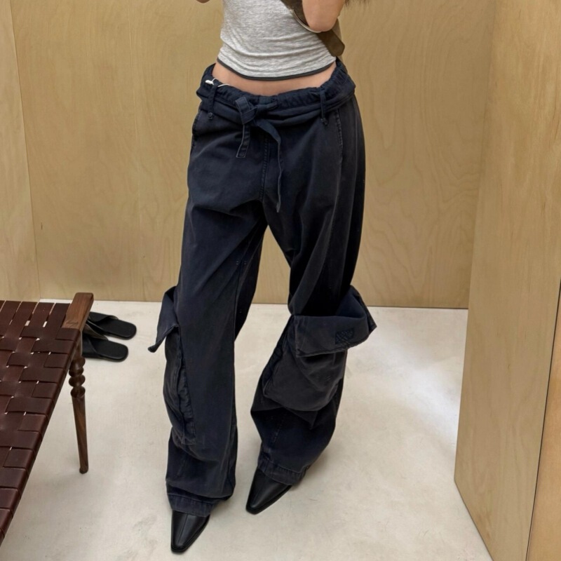 Craftsmanship Quality! Openyy25Ss Washed Distressed Drawstring Cargo Pants Foldable Personalized Large Pocket Unisex Long Pants Craftsmanship Quality! Openyy25Ss Washed Distressed Drawstring Cargo Pants Foldable Personalized Large Pocket Unisex Long Pants