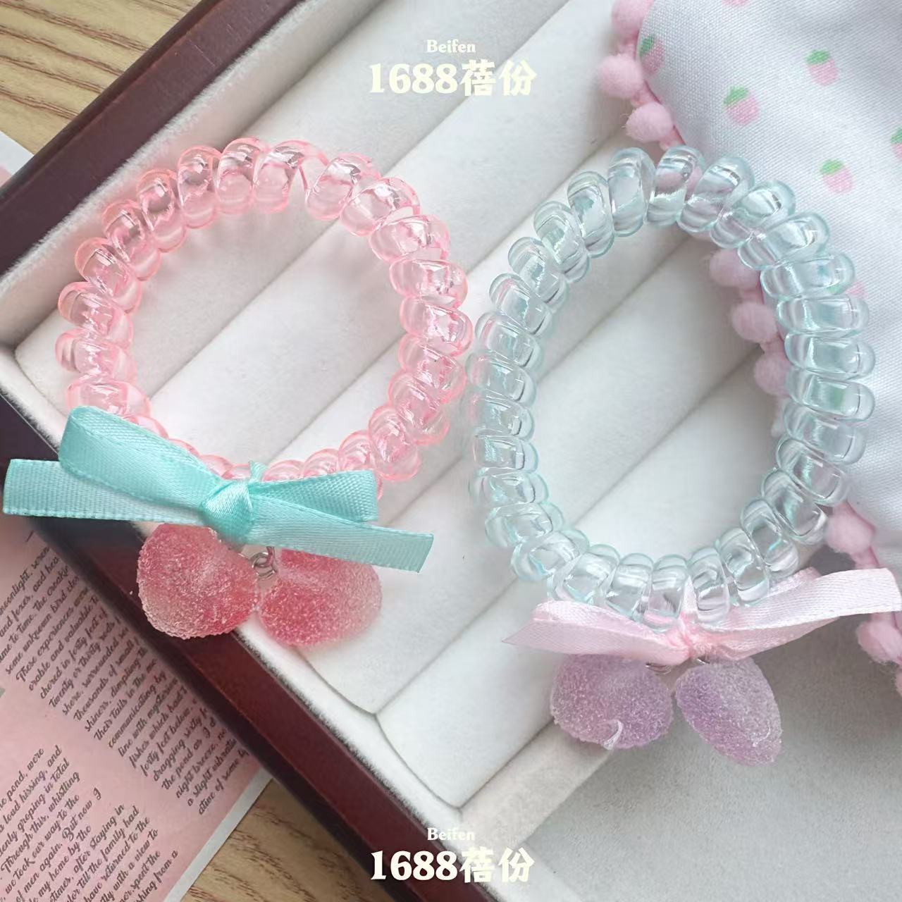 Cute and Fresh Bow Phone Cord Girly Heart Hair Band Bracelet Seamless Rubber Band Headband Sweet High Elastic Hair Accessories