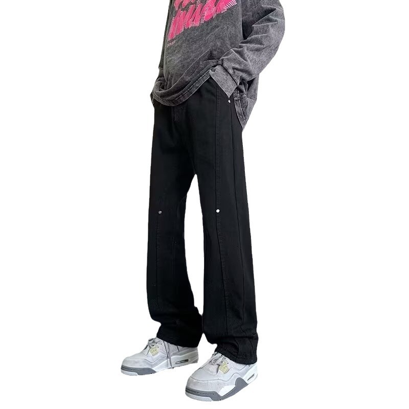 Pantalones vaqueros de micro-corte viejos lavados de la calle americana Pantalones largos de estilo vibe rectos sueltos de primavera y otoño para hombres