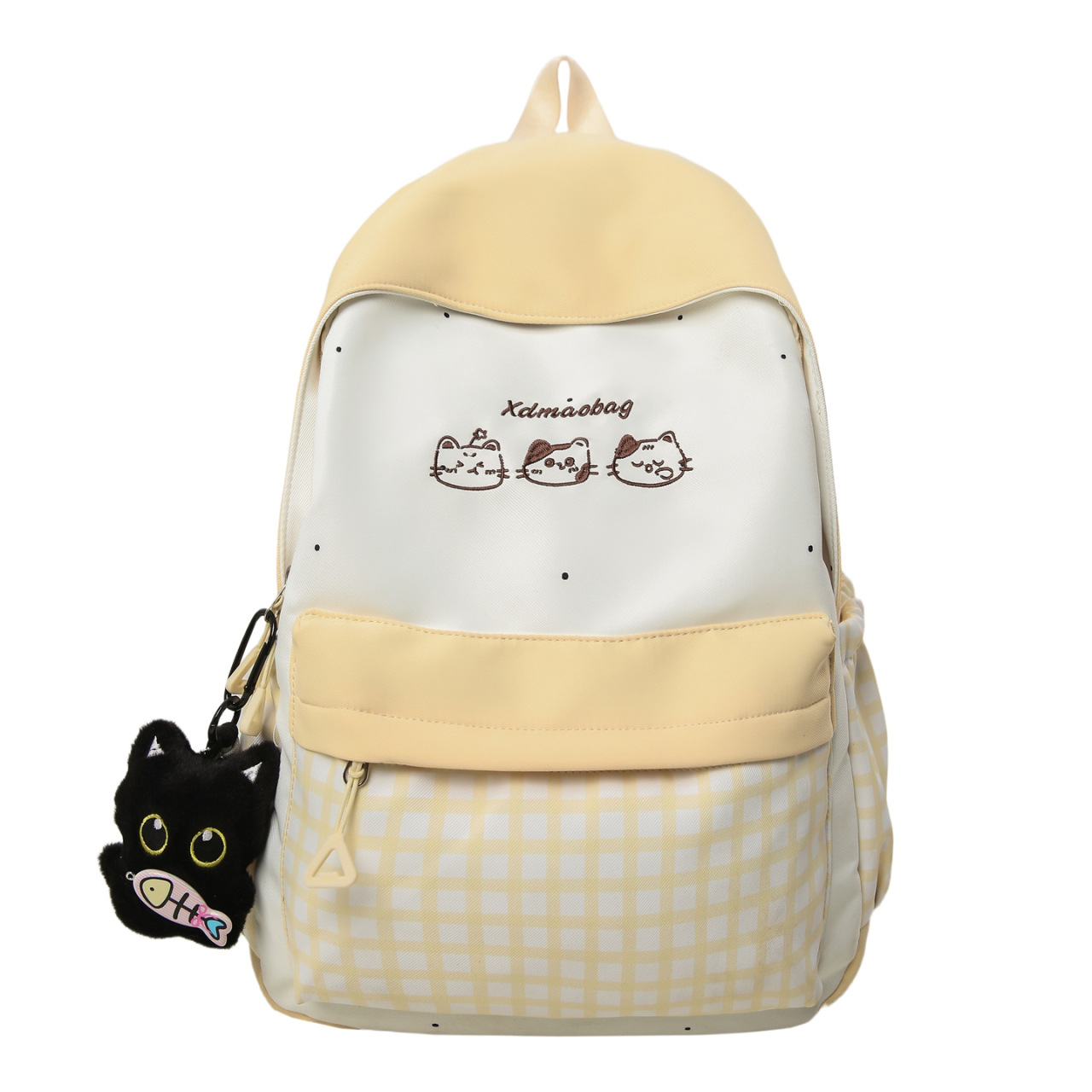 新款轻便百搭女生书包撞色可爱猫咪双肩包高颜值初高中学生背包