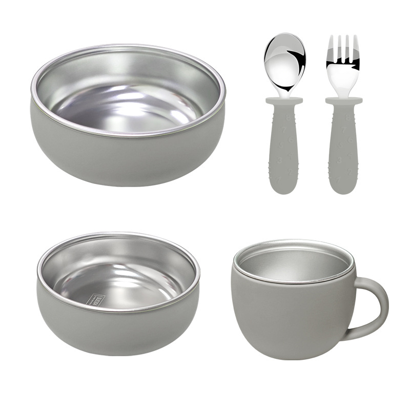 Amazon desmontable plato de comedor para bebés y madres tazón de silicona cuchara horquilla 304 acero inoxidable conjunto de plato de comedor infantil