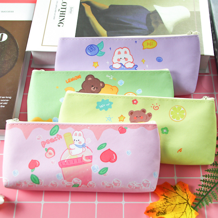 Creativo pu cuero lápiz caso dibujos animados oso conejo lápiz bolsa estudiante Premio regalo logo diseño lindo almacenamiento papelería bolsa