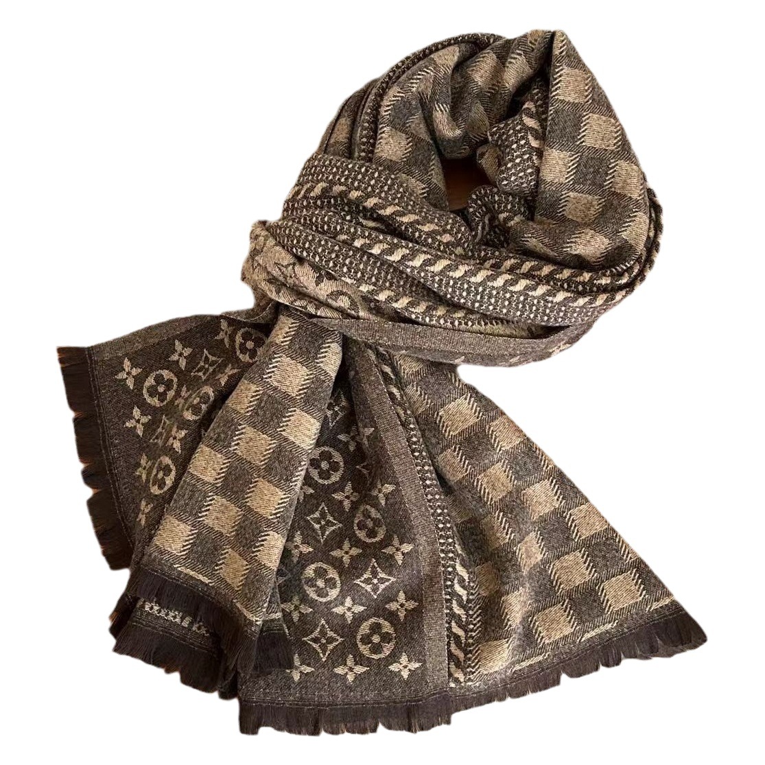 Imitation Cashmere Scarf for Women in Winter European and American Popular Thickened Double-Sided Four-Leaf Clover Warm Shawl Manufacturer Wholesale Scarf