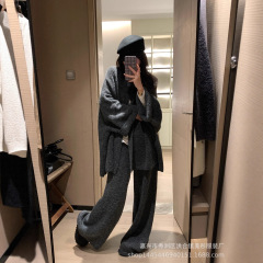 松弛感针织套装女秋冬新款慵懒风宽松毛衣开衫+糯米阔腿裤两件套