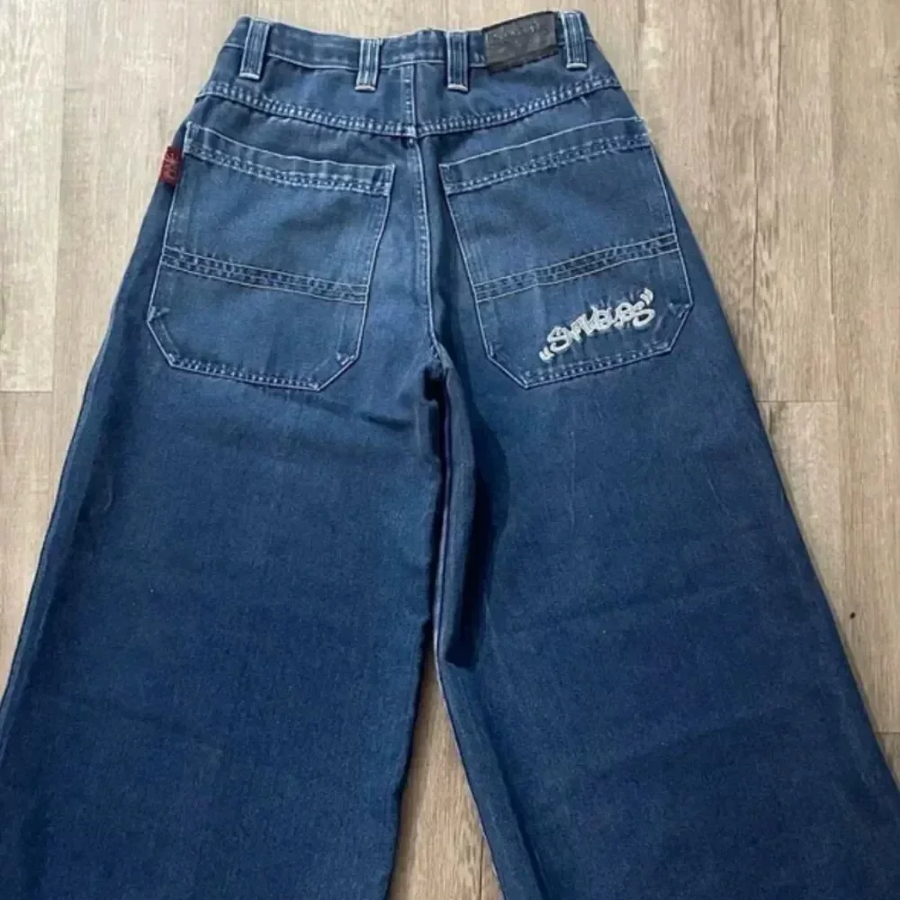 Джинсы (JNCO) унисекс свободного кроя из денима, вышивка, готический крое широкие