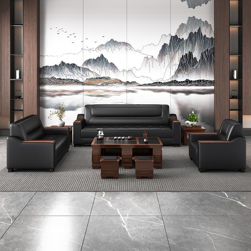 Sofá de oficina de cuero simple y moderno reunión de negocios recepción ocio mesa de centro para tres personas juego de combinación arte de cuero