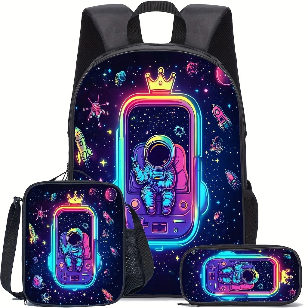 Mochila impresa de venta caliente transfronteriza, mochila escolar para estudiantes de primaria y secundaria, mochila de gran capacidad, bolso, estuche para lápices, juego de tres piezas