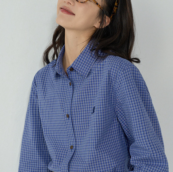 HAVE/RICE Restaurant Haiyan Diary Cotton Yarn-dyed Korean Retro Joker MIU Blue Plaid Shirt