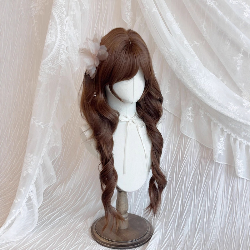 [Sweet Coco] Chocolate Brown Long Curly Hair Japanese Style Wig for Women Full Head Lolita Roman Tail Wig